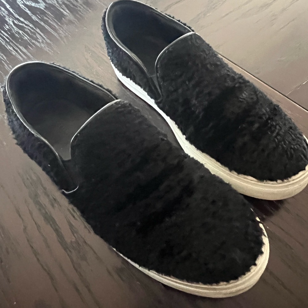 Celine Black Faux Fur Slip-On Sneakers with White Sole